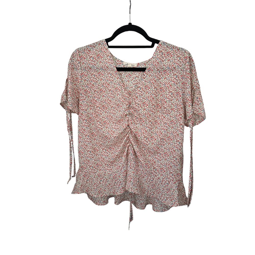 Pastel Pink Ditsy Floral Short Sleeve Blouse